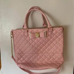 Betsy Johnson Pink Quilted Tote Bag with Bow Accent